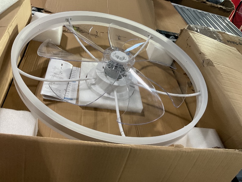 Photo 1 of *** MISSING REMOTE ***VOLISUN Low Profile Ceiling Fans with Lights and Remote, 27.6in Flush Mount Ceiling Fans with Light, 3000K-6500K Dimmable Fandelier LED Fan Light, White Bladeless Ceiling Fans with Lights for Bedroom
