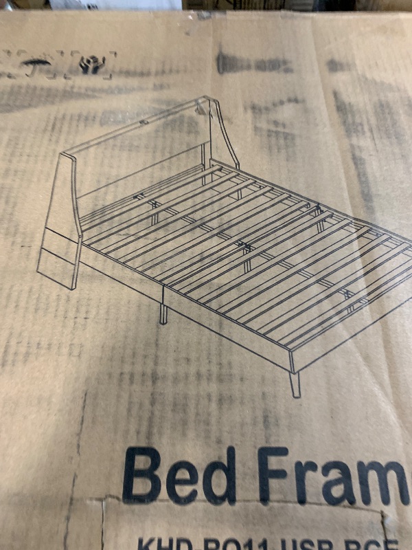 Photo 1 of *** similar product***OLEVS Full Size Bed Frame with LED Lights & Charging Station, Modern Platform Bed with Upholstered Storage Headboard, No Box Spring Needed Easy Assembly