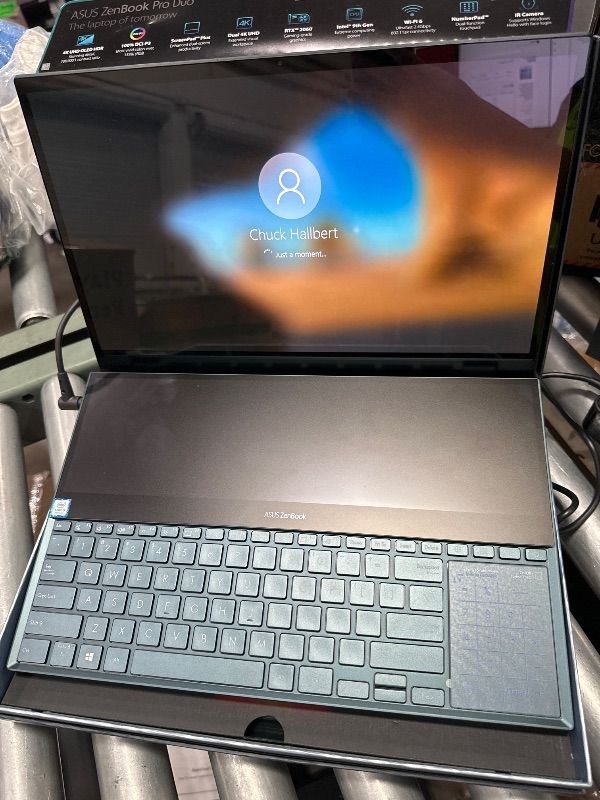 Photo 1 of *** LOCKED TO PREVIOUS ACCOUNT *** ASUS ZenBook Pro Duo UX581 15.6” 4K UHD NanoEdge Bezel Touch, Intel Core i9-9980HK, 32GB RAM, 1TB PCIe SSD, GeForce RTX 2060, Innovative Screenpad Plus, Windows 10 Pro - UX581GV-XB94T, Celestial Blue
