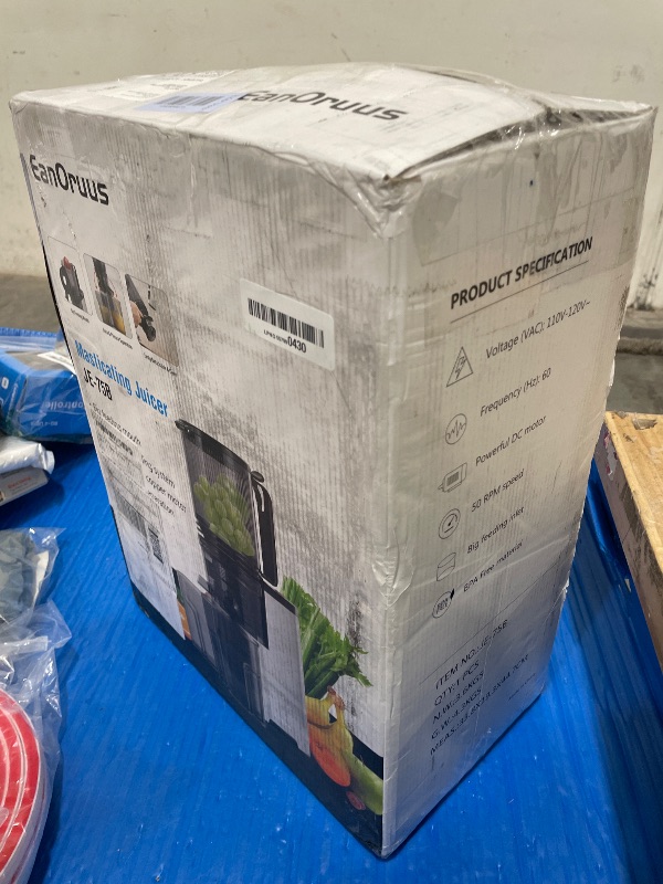 Photo 1 of **ITEMS FACTORY SEALED** EanOruus Cold Press Juicer, 5.8" Wide Feed Chute Juice Extractor Machine with 400W, High Juice Yield, Slow Masticating Juicer for Whole Vegetables & Fruits, Silver