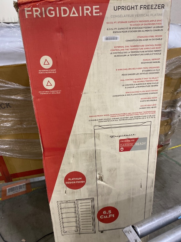 Photo 1 of Frigidaire Upright Freezer, 6.5 cu. ft., Deep Freeze, Vinyl Coated Metal with Wire Shelving, Compact for Kitchen, RV, Dorm, Cabin, and Trailer, Platinum Design Series, Silver - 21D x 23W x 56H