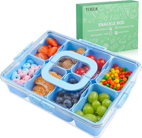 Photo 1 of Snackle Box Container Dishwasher Safe Divided Serving Tray with Lid Handle | Charcuterie Board for Portable Snack Platters, Organizer for Fruits Snacks, Perfect for Road Travel - Light Blue