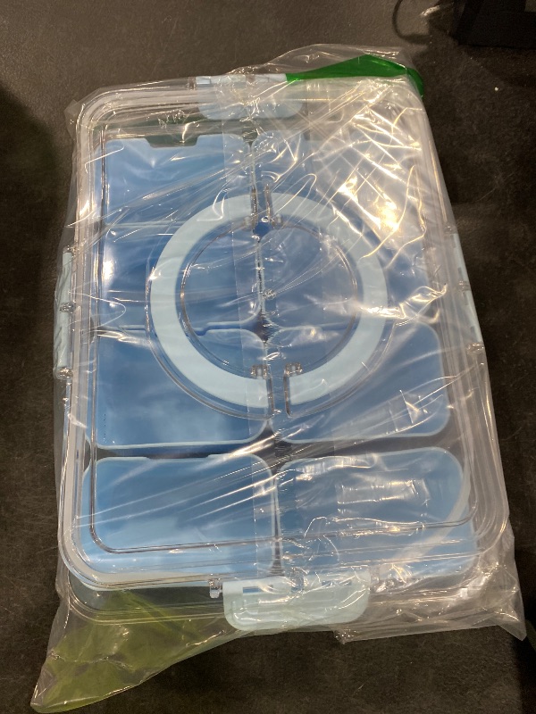 Photo 1 of Snackle Box Container Dishwasher Safe Divided Serving Tray with Lid Handle | Charcuterie Board for Portable Snack Platters, Organizer for Fruits Snacks, Perfect for Road Travel - Light Blue
