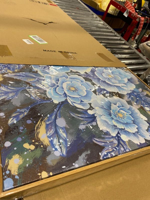 Photo 1 of Large Blue Wall Art Decor Modern Framed Wall Picture for Living Room Bedroom Office Decor Floral Canvas Art Prints Botanical Wall Picture Abstract Peony Flower Horizontal Artwork Ready to Hang 48x24