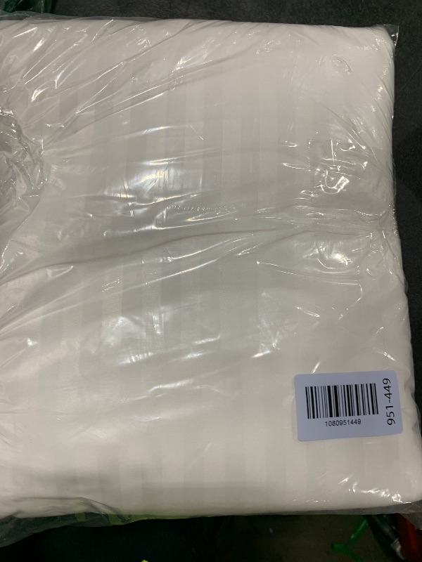 Photo 1 of Amazon Basics Soft, Breathable, Wrinkle-Free Microfiber 4-Piece Bed Sheet Set, Full Size, Bright White Striped