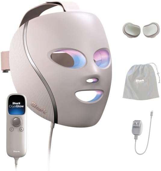 Photo 1 of Shark CryoGlow LED Face Mask with Under-Eye Cooling, Anti-Ageing & Blemish Repair, Red & Blue LED, Infrared Light Therapy, USB-C, Remote Control, Storage Bag, Adjustable Straps, Rose Glow, FW312PK