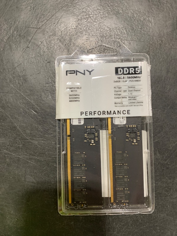 Photo 1 of PNY Performance 16GB (2x8GB) DDR5 RAM 5600MHz (PC5-44800) - CL46, 1.1V - Compatible with 5200MHz, 4800MHz - Desktop Memory Kit - MD16GK2D5560046-TB - Not Compatible with Intel 15th Gen