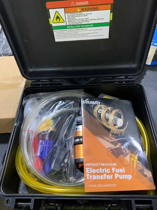 Photo 1 of Steauty 12V 75W Fuel Transfer Pump Set, gasoline transfer pump Moves Up to 110 Gallons Of Gas or Diesel Per Hour, with Patented Pulley Lead Pipe,for Vehicles, Boats, Equipment, UTV (110GPH, PRO SET)
