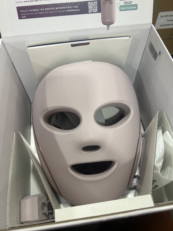 Photo 1 of Shark CryoGlow LED Face Mask with Under-Eye Cooling, Anti-Ageing & Blemish Repair, Red & Blue LED, Infrared Light Therapy, USB-C, Remote Control, Storage Bag, Adjustable Straps, Rose Glow, FW312PK