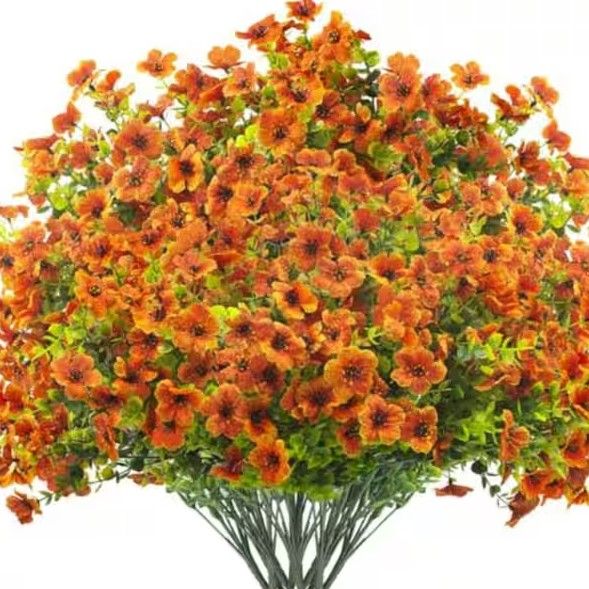 Photo 1 of Velener Artificial Flowers in Pot, 20" Large Fake Potted Plants with Orange Daisy Flowers & Pebbles Base, Faux Floral in Planter for Autumn Fall Outdoor Porch Yard Patio Garden Decor Orange,2Pack