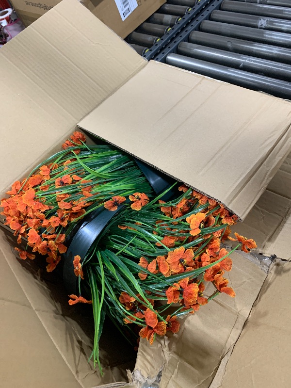 Photo 1 of Velener Artificial Flowers in Pot, 20" Large Fake Potted Plants with Orange Daisy Flowers & Pebbles Base, Faux Floral in Planter for Autumn Fall Outdoor Porch Yard Patio Garden Decor Orange,2Pack
