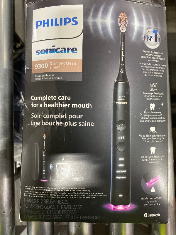 Photo 1 of Philips Sonicare DiamondClean Smart 9300 Electric Toothbrush - Sonic Toothbrush with App, Pressure Sensor, 12 Brushing Settings, Replacement Reminder, Travel Case, Black, Model HX9903/15