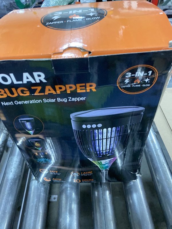 Photo 1 of Solar Bug Zapper Outdoor, 3 in 1 Solar Mosquito Zapper with Flame, Projection Mode, Auto On/Off, Grounding Bracket, IPX5 Waterproof, Solar Powered Mosquito Trap for Paito Backyard Garden Camping