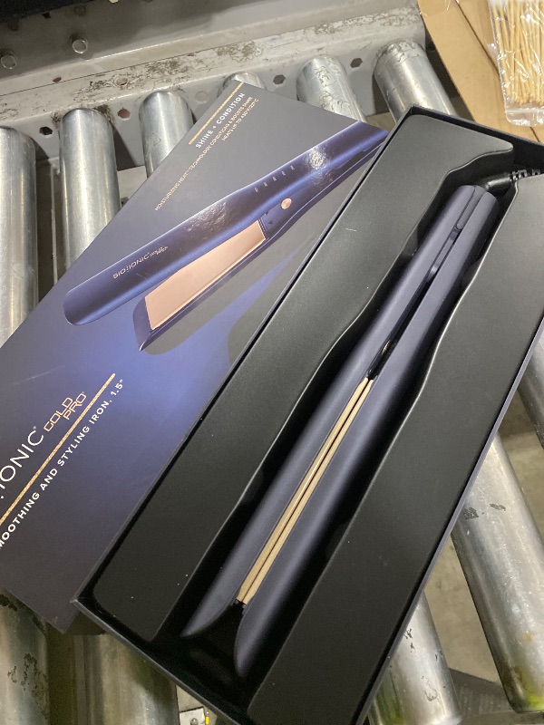 Photo 1 of Bio Ionic GoldPro 1.5" Hair Straightener, Blue, Moisturizing Heat Technology & 24K Gold MX, Hair Straightening Iron for Sleek Styles & Flat Iron Curls, 40% Longer Plates, Adjustable Heat
