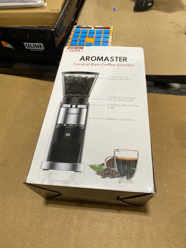 View 3 of Aromaster Coffee Bean Grinder with 48 Gind Settings, Conical Burr Coffee Grinder for Home Use,Stainless Steel,40 Seconds Adjustable Timer,Anti-static,Easy to Clean with Brush,Black