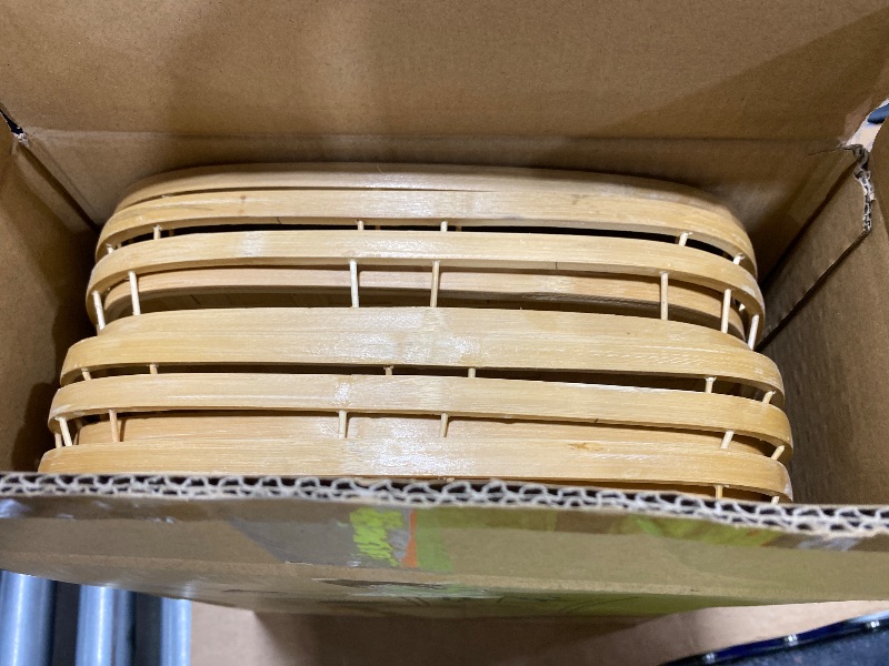 View 3 of PEMAR Set of 6 Natural Bamboo Trays for Eating - Hand-Woven Handcrafted Rectangular Serving Trays with Handles - Unique Stackable Lap Trays for Dinner, TV Trays for Couch, Farmhouse Decor