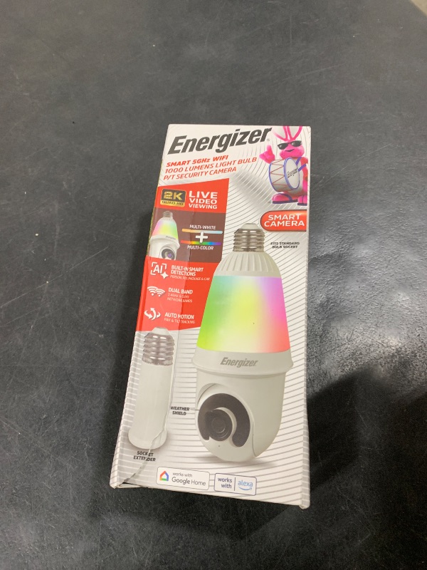 Photo 1 of Energizer Smart 2K Light Bulb Security Camera, 1000 Lumens LED Light, 5G&2.4G Wi-Fi Outdoor Socket Camera, Pan Tilt Auto Tracking, (White, AI Smart Detection Built-in)