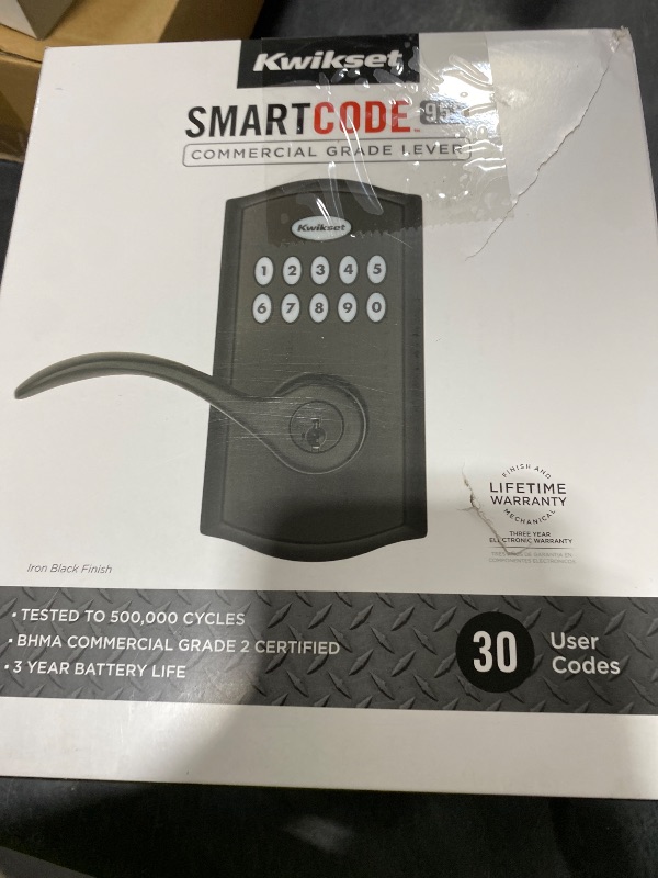 Photo 1 of Kwikset SmartCode 955 Pembroke Light Commercial 10-Button Keypad Electronic Lever, Featuring Convenient Keyless Entry, 3-Year Battery Life and High Traffic Durability Matte Black