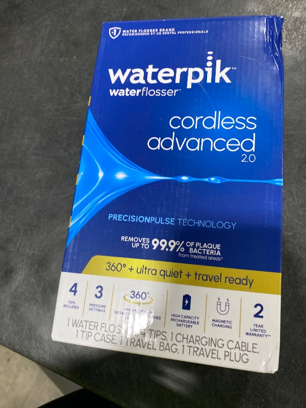 Photo 1 of Waterpik Cordless Advanced 2.0 Water Flosser For Teeth, Gums, Braces, Dental Care With Travel Bag and 4 Tips, ADA Accepted, Rechargeable, Portable, and Waterproof, White WP-580, Packaging May Vary