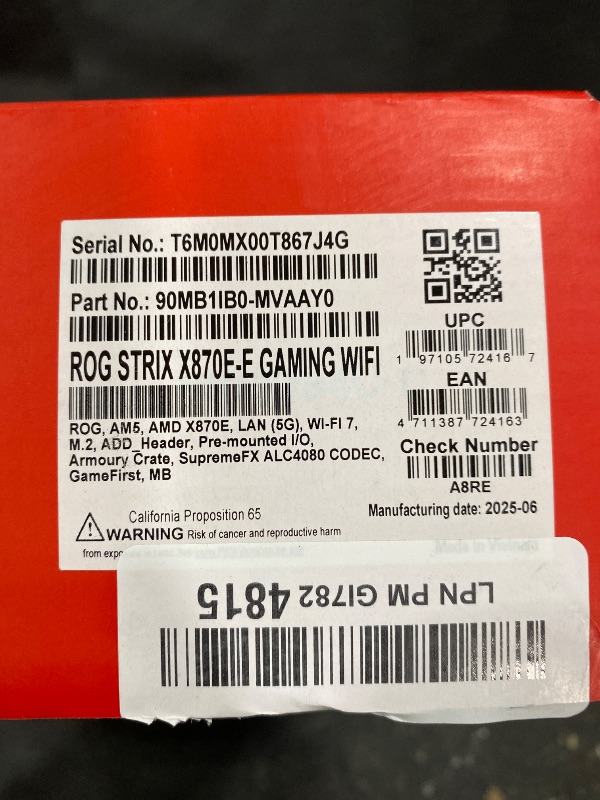 Photo 1 of ASUS ROG Strix X870E-E Gaming WiFi - AMD Ryzen AM5 X870E ATX Gaming Motherboards (DDR5, 18+2+2 DrMOS, 5 x M.2, PCIe 5.0, WiFi 7, USB4 Type-C C, USB 20Gbps Type-C up to 30W, HDMI, Aura Sync RGB)