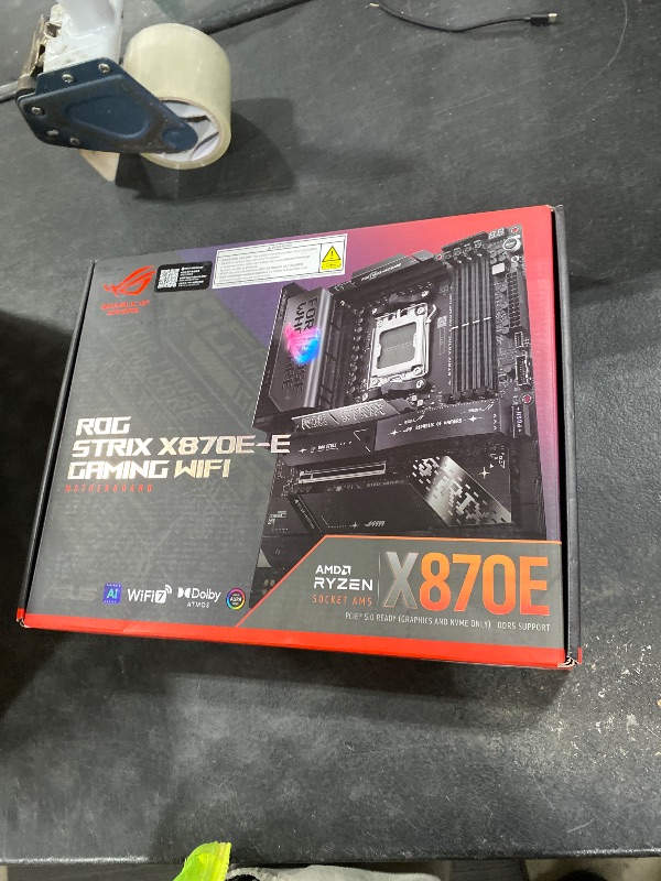 Photo 1 of ASUS ROG Strix X870E-E Gaming WiFi - AMD Ryzen AM5 X870E ATX Gaming Motherboards (DDR5, 18+2+2 DrMOS, 5 x M.2, PCIe 5.0, WiFi 7, USB4 Type-C C, USB 20Gbps Type-C up to 30W, HDMI, Aura Sync RGB)