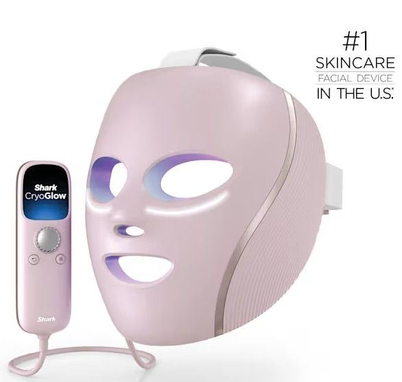 Photo 1 of Shark CryoGlow LED Face Mask with Under-Eye Cooling, Anti-Ageing & Blemish Repair, Red & Blue LED, Infrared Light Therapy, USB-C, Remote Control, Storage Bag, Adjustable Straps, Rose Glow, FW312PK