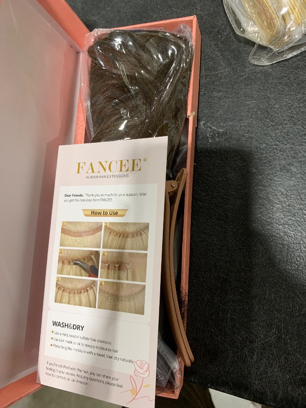 Photo 1 of FANCEE Butterfly Genius OVO Weft - Simulated Scalp Human Hair Extensions, Double Invisible Weft with Micro Bead, 100% Remy Human Hair, 22 Inch Brown, 100g (7 Pieces)