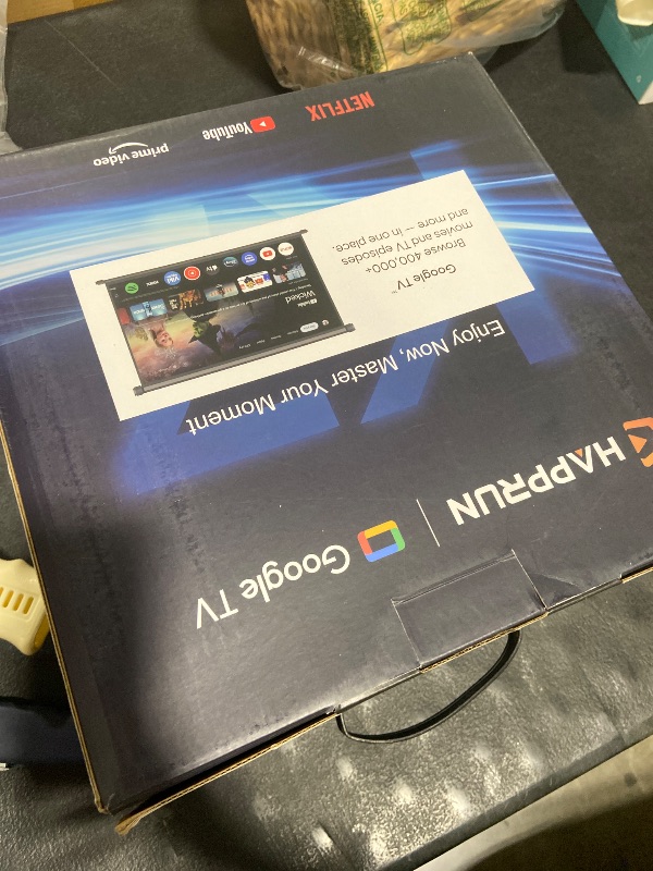 Photo 1 of 2000 ANSI Official Licensed Google TV Outdoor Projector 4K Decoding, Smart Projector with Wifi and Bluetooth, Auto Focus, Dolby Sound, Built-in Apps, HAPPRUN Indoor Home Theater with 270° Stand