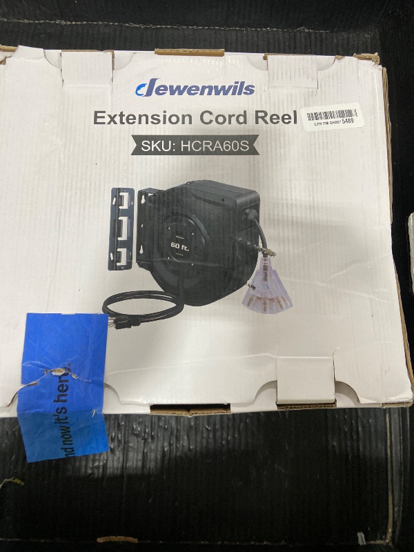 Photo 1 of DEWENWILS Retractable Extension Cord Reel, 60FT Retractable Cord Reel, 12AWG/3C SJTOW, Lighted Triple Tap Outlets, 15A Circuit Breaker, Wall/Ceiling Mounted Heavy Duty Power Cord