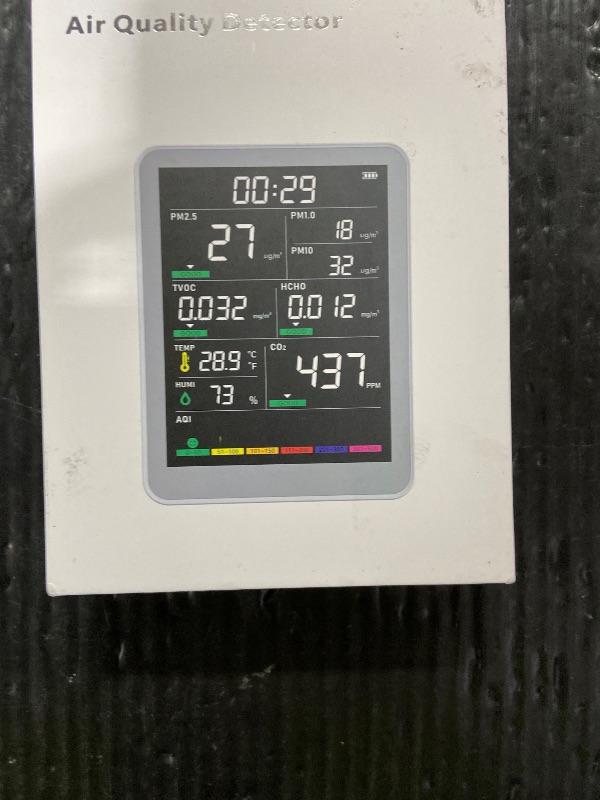 View 2 of Professional Indoor Air Quality Monitor with AQI Alerts, Portable Real-Time Detector for Home, Car, Plants & Pet (Light Gray)
