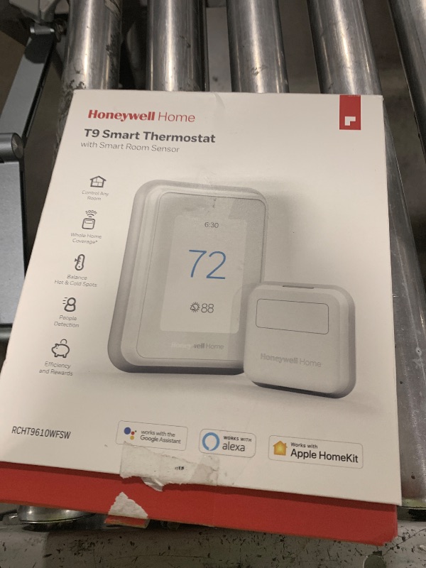 View 2 of Honeywell Home T9 WiFi Smart Thermostat with 1 Smart Room Sensor, Touchscreen Display, White