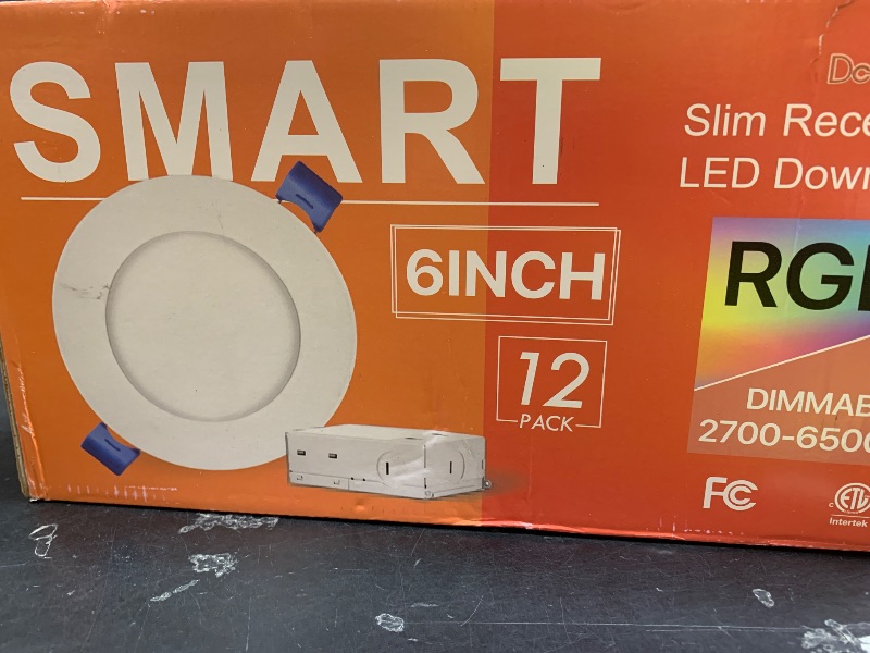 Photo 1 of 12Pack Smart RGB Recessed Lighting 6Inch,Ultra-Thin Canless LED Downlight, 2.4GHz Wi-Fi Bluetooth Direct Connect, 2700K-6500K,12W,2640lm,Work with Tuya App, Alexa,Google Assistant, Music Sync