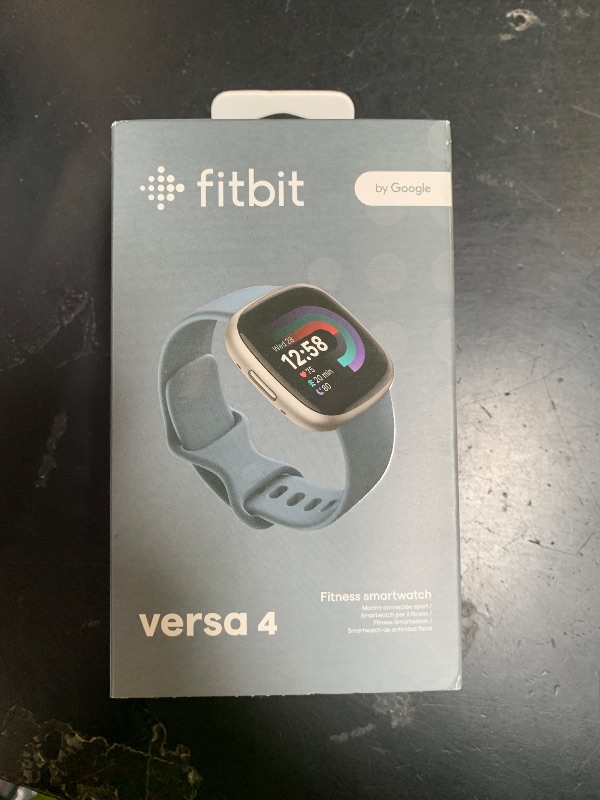 Photo 1 of Fitbit Versa 4 Fitness Smartwatch with Daily Readiness, GPS, 24/7 Heart Rate, 40+ Exercise Modes, Sleep Tracking and more, Waterfall Blue/Platinum, One Size (S & L Bands Included)