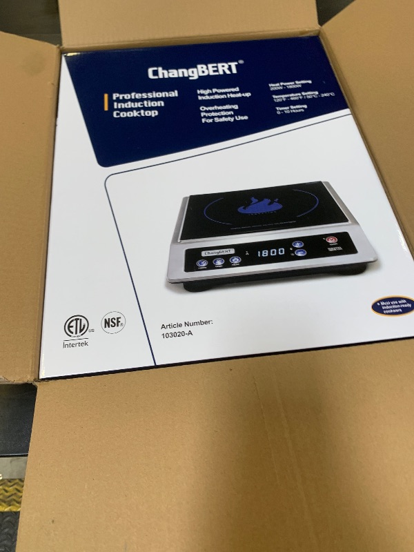 Photo 1 of ChangBERT Induction Cooktop, Commercial Grade Portable Cooker, Large 8” Heating Coil, Premium Stainless Steel Countertop Burner with NSF Certified, 10 Hours Timer Powerful 1800W Professional Hot Plate