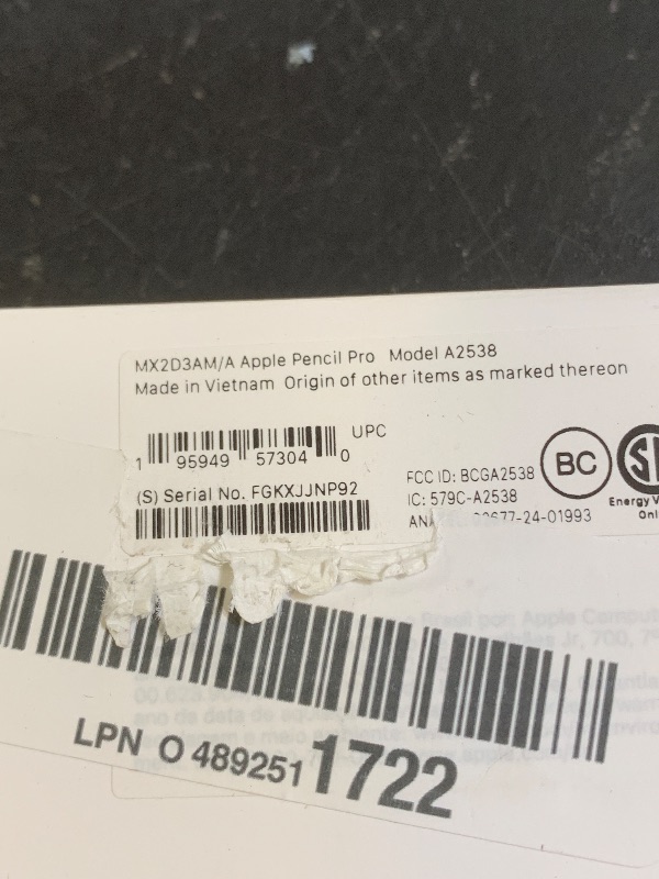 Photo 1 of Apple Pencil Pro: Latest Model - Device Compatibility Check Required - Pixel-Perfect Precision, Tilt and Pressure Sensitivity, Perfect for Note-Taking, Drawing, and Art. Charges and Pairs Magnetically