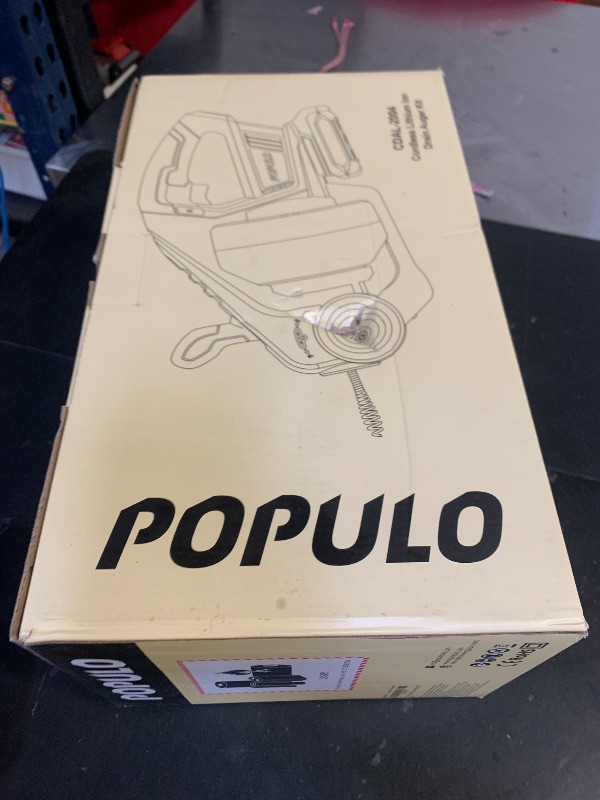 Photo 1 of POPULO 20V Cordless Electric Drain Auger-Efficient 25Ft Auto-Feed Drain Snake with Replaceable Cable,2.0Ah Battery,Charger,Storage Bag & Gloves for Kitchen,Bathroom,Shower Pipes (3/4"-2")"