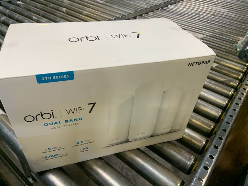 Photo 1 of NETGEAR Orbi 370 Series Dual-Band WiFi 7 Mesh System for Home (RBE374) - Wireless Router (no Modem) + 3 Extenders, Security Features, 5 Gbps, Covers 8,000 sq.ft., 70 Devices, 2.5GB Port, BE5000