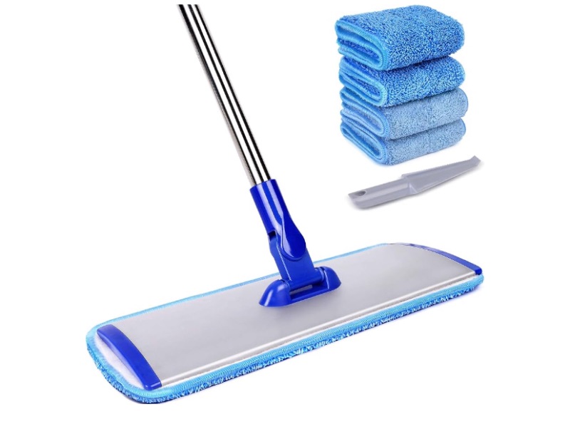 Photo 1 of 18" Professional Microfiber Mop Floor Cleaning System, Flat Mop with Stainless Steel Handle, 4 Reusable Washable Mop Pads, Wet and Dust Mopping for Hardwood, Vinyl, Laminate, Tile Cleaning