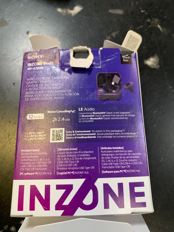 Photo 1 of Sony Inzone s Wireless Gaming Earbuds, Perfect for PlayStation® 5, for PC/PS5/Switch/Mobile, 48Hr Battery with Case, Noise Canceling, 360 Spatial Sound, 2.4GHz USB-C Dongle, WF-G700N Black