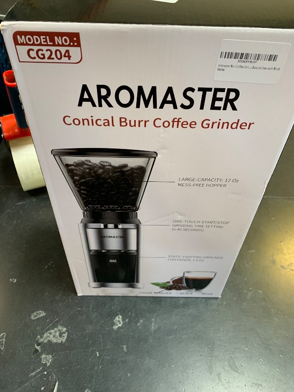 Photo 1 of Aromaster Burr Coffee Grinder with 48 Gind Settings, Conical Coffee Bean Grinder for Home Use,Stainless Steel,40 Seconds Adjustable Timer,Anti-static,Easy to Clean with Brush