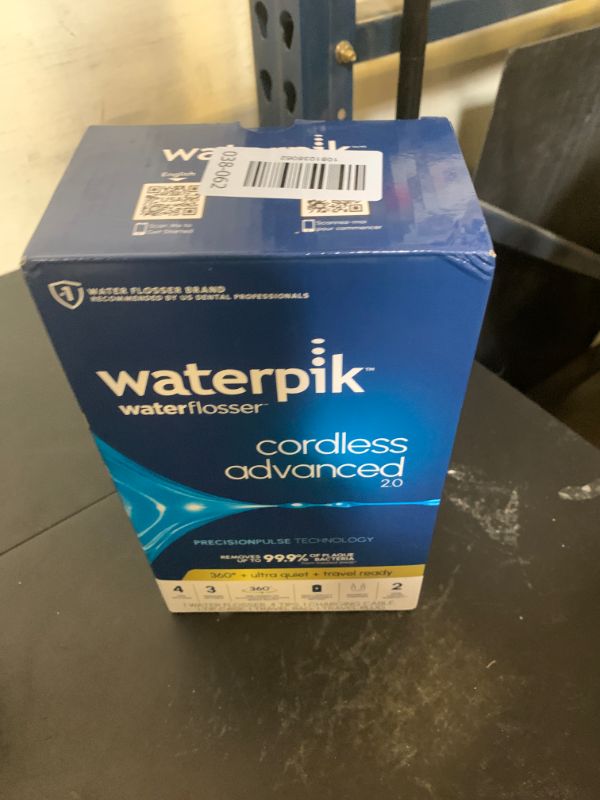 Photo 1 of Waterpik Cordless Advanced 2.0 Water Flosser For Teeth, Gums, Braces, Dental Care With Travel Bag and 4 Tips, ADA Accepted, Rechargeable, Portable, and Waterproof, White WP-580, Packaging May Vary