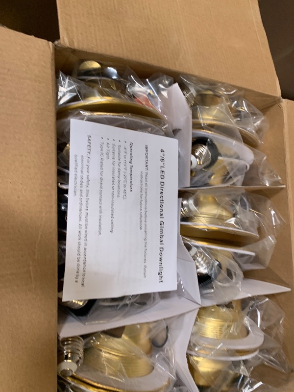 Photo 1 of ZYC Gold 4 Inch Retrofit LED, 12 Pack Dimmable Retrofit Downlights can Light, 2700K/3000K/4000K/5000K/6000K Selectable, Damp Rated Can Lights, Baffle Trim, 9W 800Lm(Gold, 4 inch)