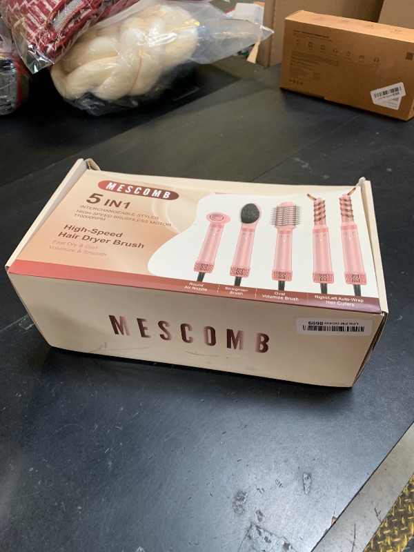 Photo 1 of MESCOMB 5 in 1 Dual Voltage Hot Air Styler - Professional Hair Dryer Brush for Fast Drying, Curling, Straightening & Volumizing | Low Heat Damage + Negative Ions + Travel-Friendly,Black Grey