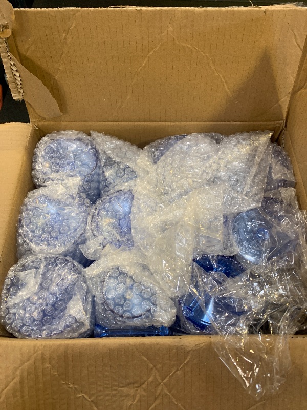 Photo 1 of 48 PCS Blue Ribbed Plastic Wine Glasses 13.5 OZ Ribbed Wine Glasses Detachable Wine Glass Elegant Fluted Glassware Vintage Style for Wedding Anniversary Birthday Dinner Parties(Blue, 48 Pack)