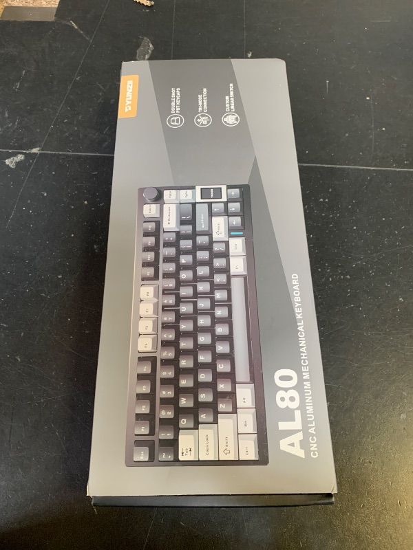 Photo 1 of YUNZII AL80 Wireless Mechanical Keyboard,Full Aluminum CNC, Smart LCD Display,Hot Swappable Gasket Mount 75% Layout with Knob,BT/2.4G/USB-C,QMK/VIA Support for Win/Mac (Black, Cocoa Cream V2 Switch)