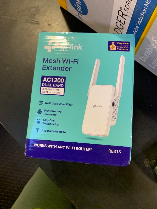 Photo 1 of TP-Link AC1200 WiFi Extender, 2023 Engadget Best Budget Pick, 1.2Gbps Signal Booster for Home, Dual Band 5GHz/2.4GHz, Covers Up to 1500 Sq.ft and 30 Devices,Support Onemesh, One Ethernet Port (RE315)
