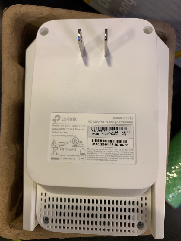 Photo 1 of TP-Link AC1200 WiFi Extender, 2023 Engadget Best Budget Pick, 1.2Gbps Signal Booster for Home, Dual Band 5GHz/2.4GHz, Covers Up to 1500 Sq.ft and 30 Devices,Support Onemesh, One Ethernet Port (RE315)