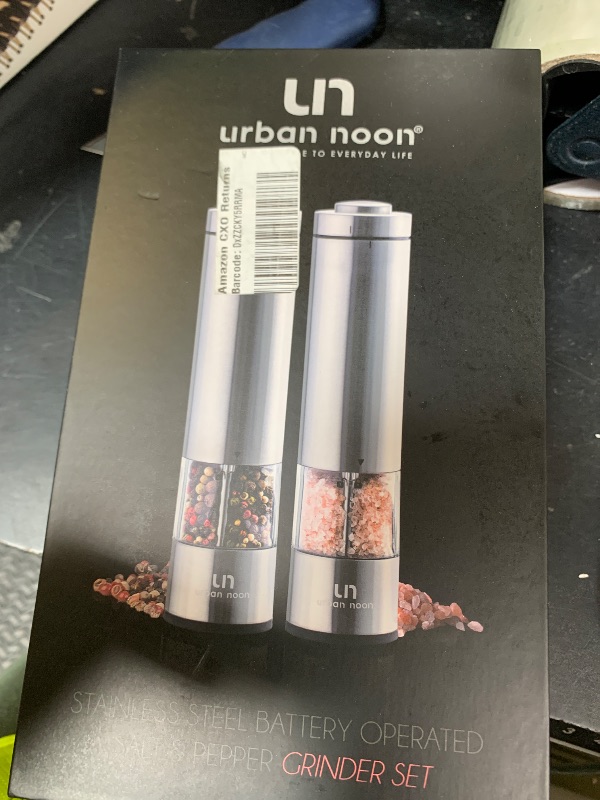 Photo 1 of Electric Salt and Pepper Grinder Set - Battery Operated Stainless Steel Mill with Light (2 Mills) - Automatic One Handed Operation - Electronic Adjustable Shakers - Ceramic Grinders