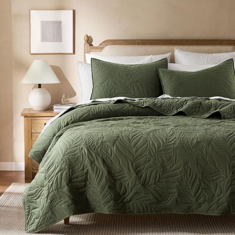 Photo 1 of **SIMILAR*Green King Size Quilt Bedding Sets with Pillow Shams, Dark Sage Olive Lightweight Soft Bedspread Coverlet, Quilted Blanket Thin Comforter Bed Cover, All Season Summer Spring, 3 Pieces, 104x90 inches