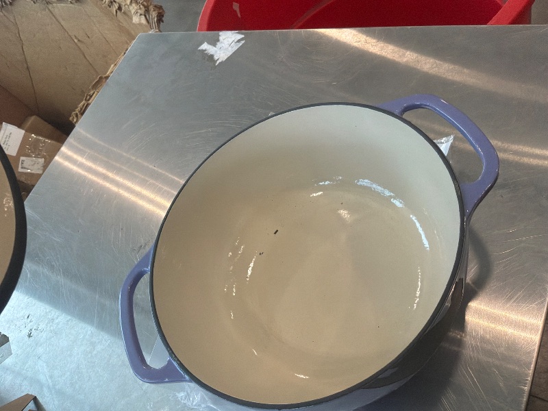 Photo 1 of [Side of Shell is broken, still usable] Lodge Essential Enamel Cast Iron Dutch Oven 6 Quarts - Perfect for Bread Baking, Braising, Marinating & Slow Cooking, Features Moisture-Sealing Lid & Dual Handles, Kitchen Essentials, Lilac